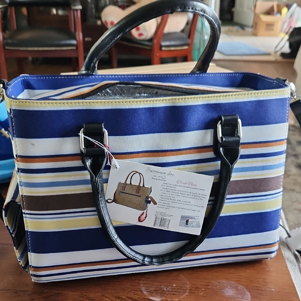 Striped Blue and Brown Women's Winebag